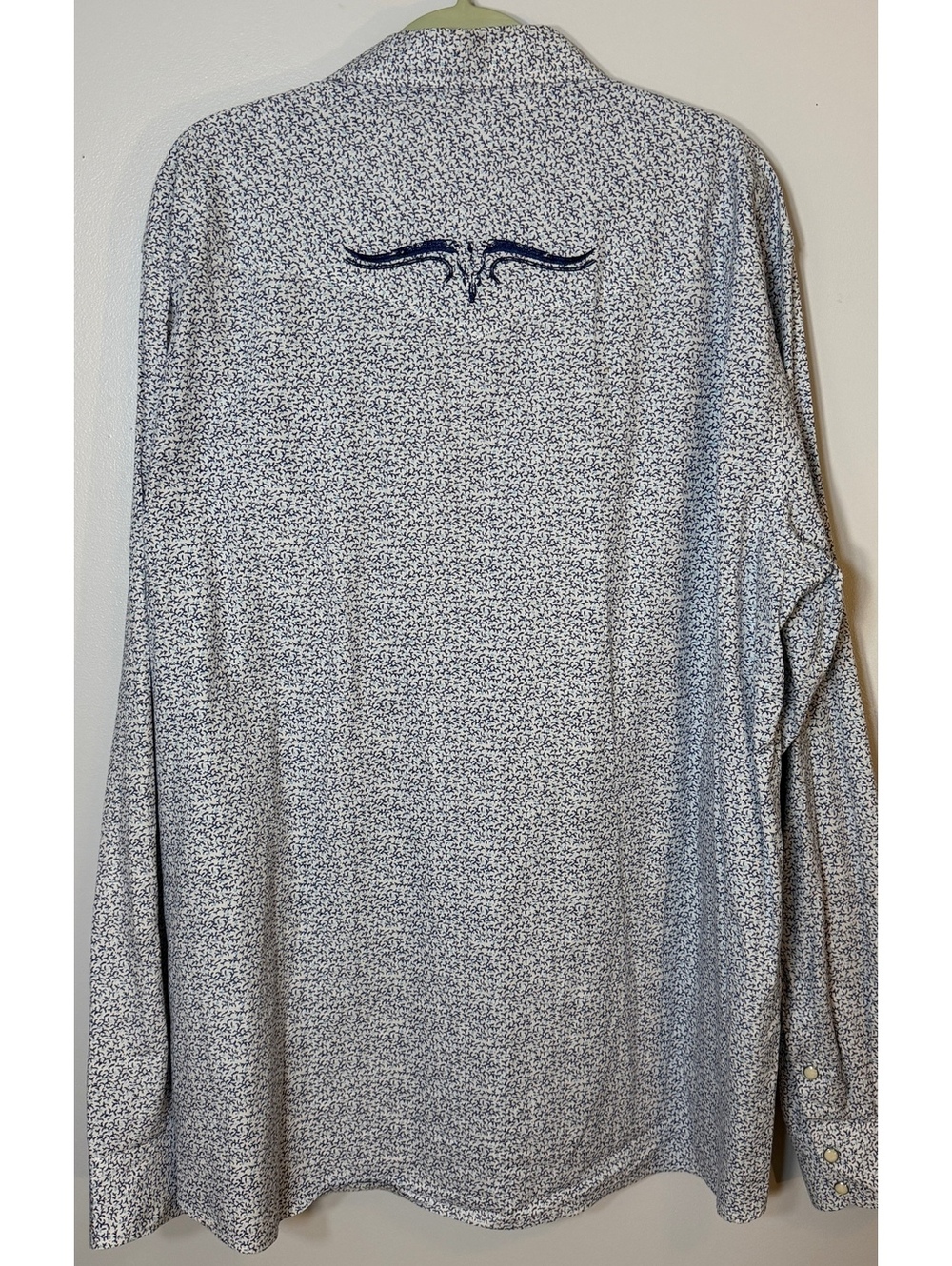 Cowboy Hardware men 2XL western shirt long sleeve white blue embroidery bull EUC